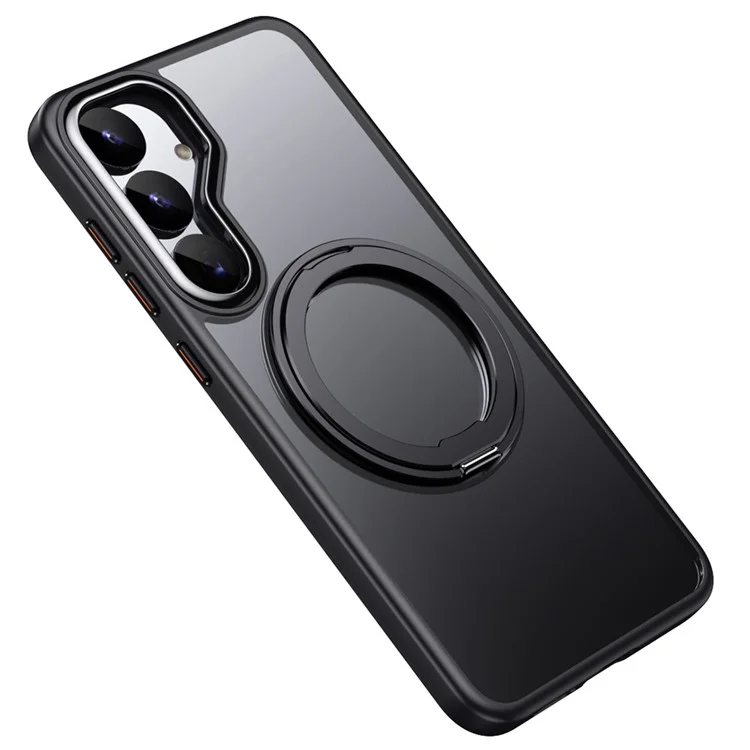 For Samsung Galaxy S25+ Case Compatible with MagSafe TPU + Acrylic + Metal Kickstand Matte Phone Cover - Black