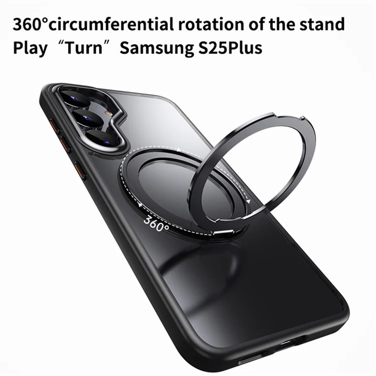 For Samsung Galaxy S25+ Case Compatible with MagSafe TPU + Acrylic + Metal Kickstand Matte Phone Cover - Black