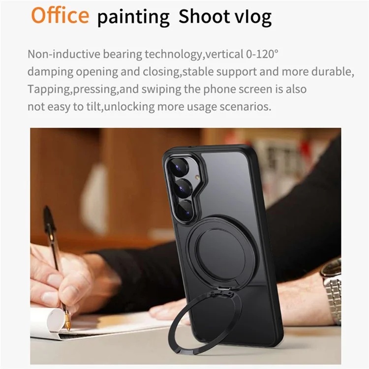 For Samsung Galaxy S25+ Case Compatible with MagSafe TPU + Acrylic + Metal Kickstand Matte Phone Cover - Black