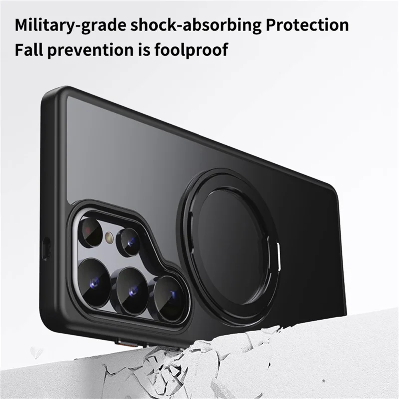 Funda para Samsung Galaxy S25 Ultra compatible con MagSafe, de TPU + Acrílico + Soporte metálico, cubierta de teléfono mate - Negro