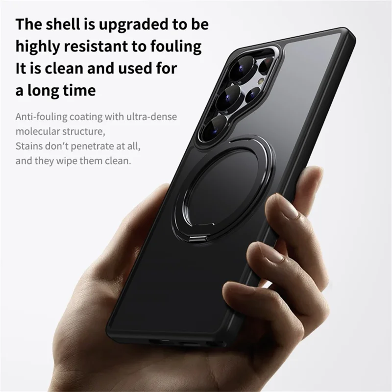 Funda para Samsung Galaxy S25 Ultra compatible con MagSafe, de TPU + Acrílico + Soporte metálico, cubierta de teléfono mate - Negro