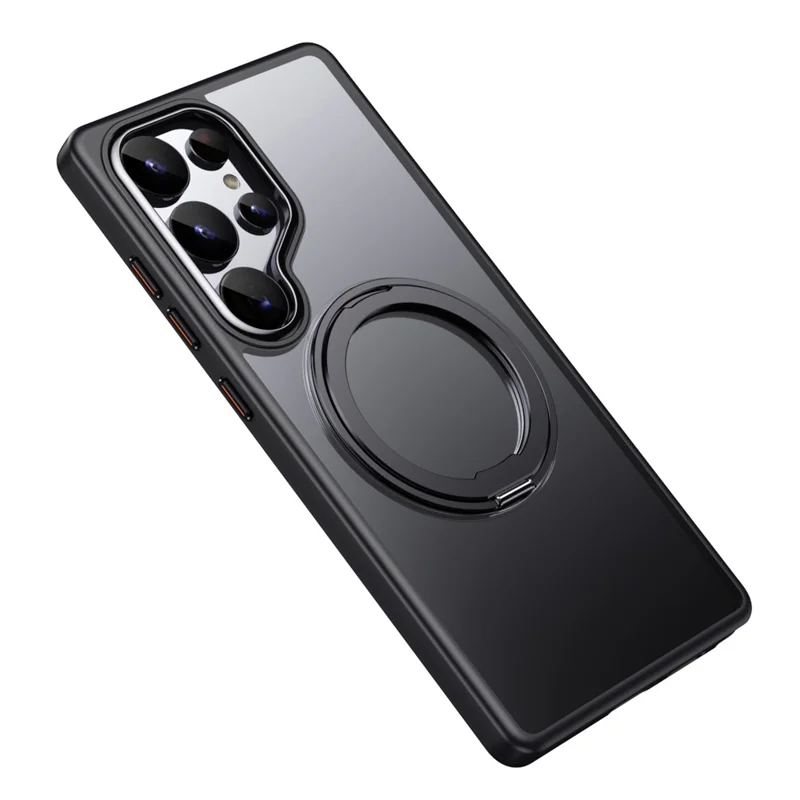 Funda para Samsung Galaxy S25 Ultra compatible con MagSafe, de TPU + Acrílico + Soporte metálico, cubierta de teléfono mate - Negro
