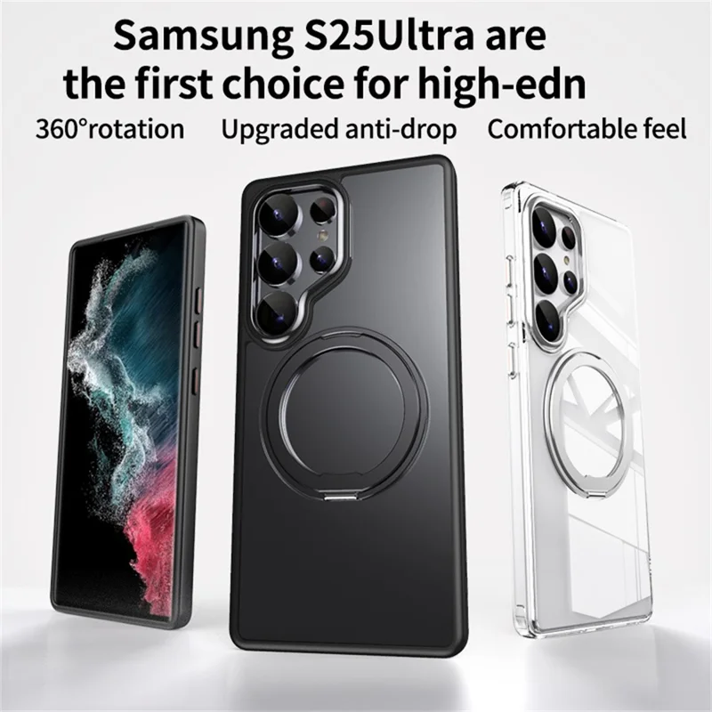 Funda para Samsung Galaxy S25 Ultra compatible con MagSafe, de TPU + Acrílico + Soporte metálico, cubierta de teléfono mate - Negro
