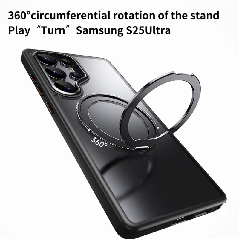 Funda para Samsung Galaxy S25 Ultra compatible con MagSafe, de TPU + Acrílico + Soporte metálico, cubierta de teléfono mate - Negro