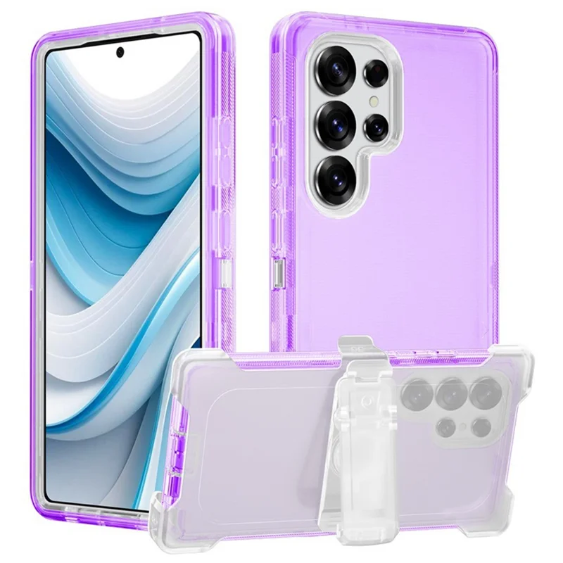 Coque de téléphone pour Samsung Galaxy S25 Ultra avec support TPU + PC Double protection anti-chute - Violet transparent