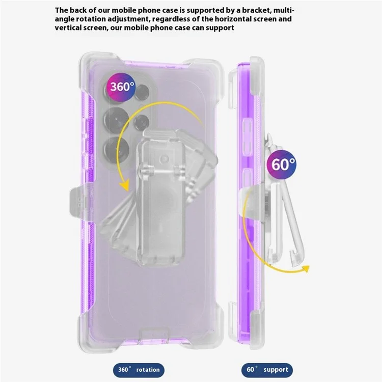 Coque de téléphone pour Samsung Galaxy S25 Ultra avec support TPU + PC Double protection anti-chute - Violet transparent