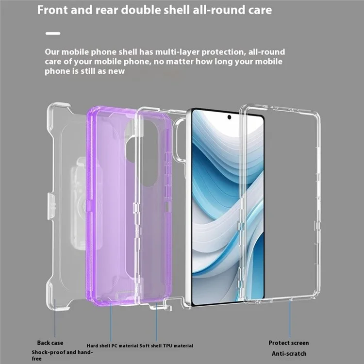 Coque de téléphone pour Samsung Galaxy S25 Ultra avec support TPU + PC Double protection anti-chute - Violet transparent