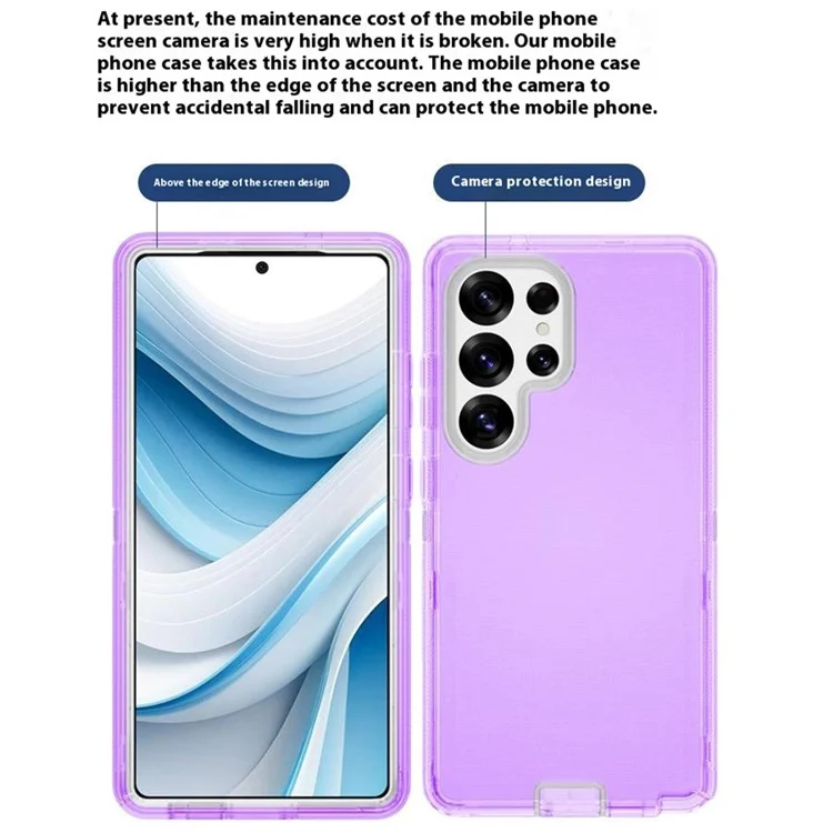 Coque de téléphone pour Samsung Galaxy S25 Ultra avec support TPU + PC Double protection anti-chute - Violet transparent