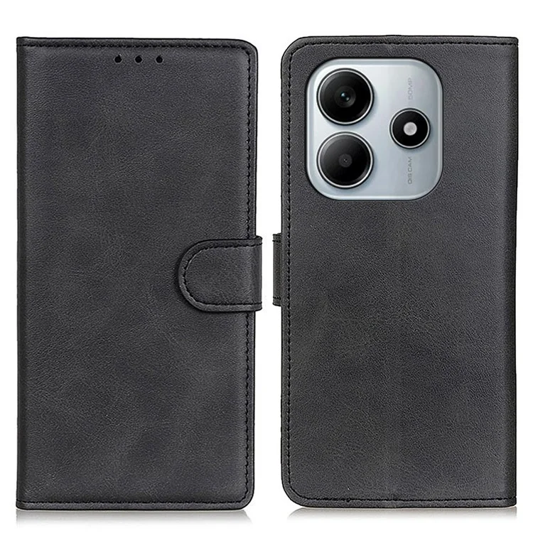 Für Xiaomi Redmi Note 14 5G Wallet Case Kuhfell-Textur Leder Standfunktion Handyhülle - Schwarz