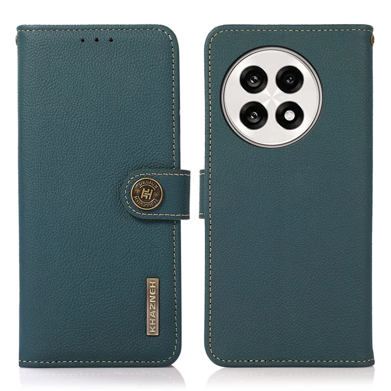 KHAZNEH Wallet Case for OnePlus 13R 5G / Ace 5 5G / Ace 5 Pro 5G Genuine Cow Leather Phone Cover - Green