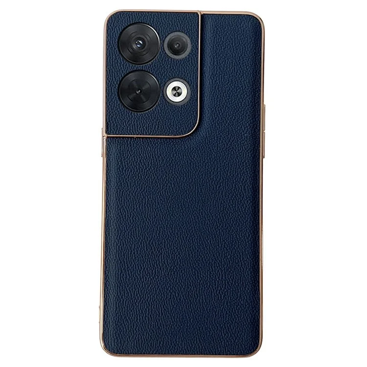 Per Oppo Reno8 Pro 5G (Versione Globale) / Reno8 Pro+ (Cina) 5G Custodia in Vera Pelle Telefonica Morbida TPU Telaio Elettroplaccato PC Duro Ibrido Custodia Protettiva - Blu