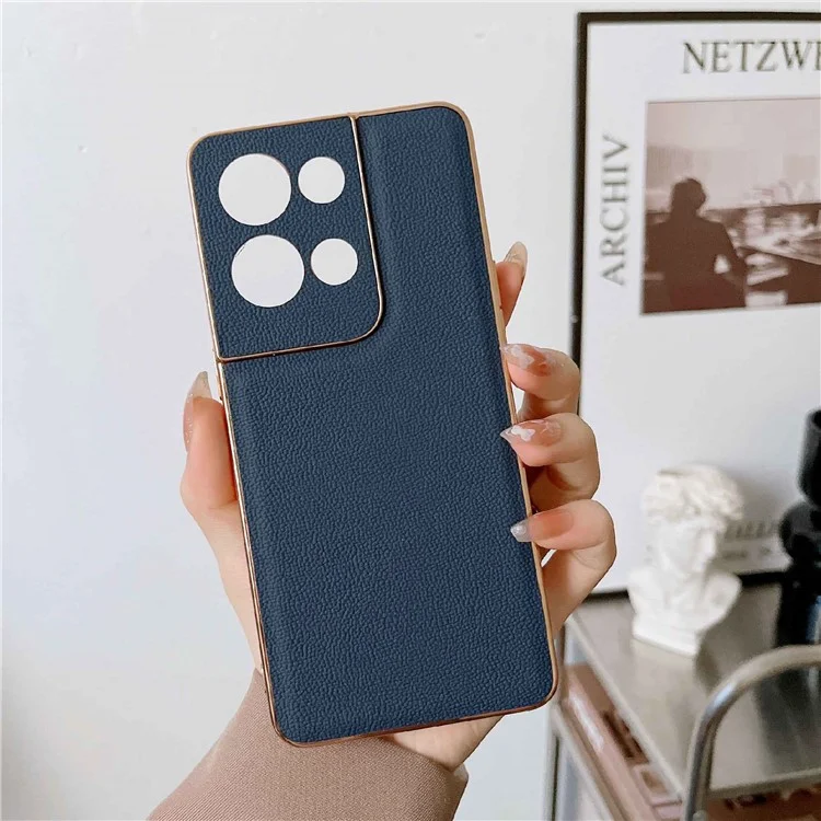 Per Oppo Reno8 Pro 5G (Versione Globale) / Reno8 Pro+ (Cina) 5G Custodia in Vera Pelle Telefonica Morbida TPU Telaio Elettroplaccato PC Duro Ibrido Custodia Protettiva - Blu
