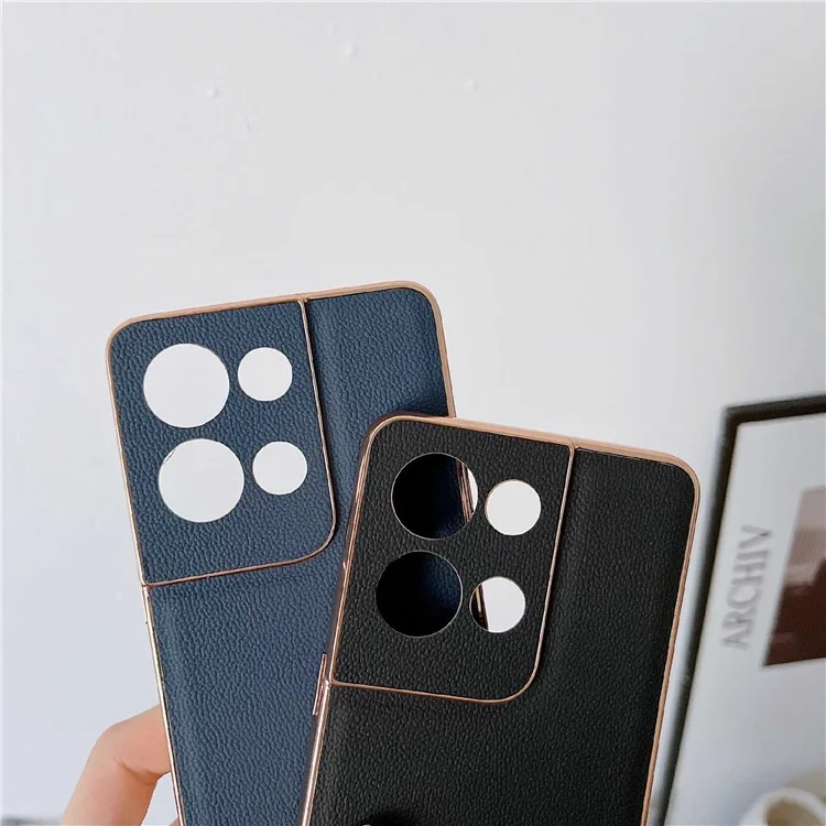 Per Oppo Reno8 Pro 5G (Versione Globale) / Reno8 Pro+ (Cina) 5G Custodia in Vera Pelle Telefonica Morbida TPU Telaio Elettroplaccato PC Duro Ibrido Custodia Protettiva - Blu