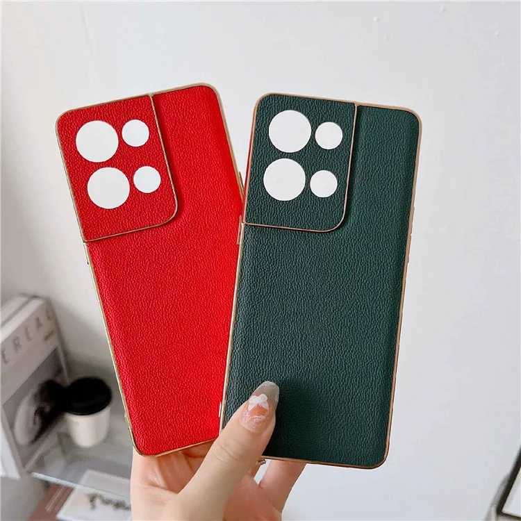 Per Oppo Reno8 Pro 5G (Versione Globale) / Reno8 Pro+ (Cina) 5G Custodia in Vera Pelle Telefonica Morbida TPU Telaio Elettroplaccato PC Duro Ibrido Custodia Protettiva - Blu