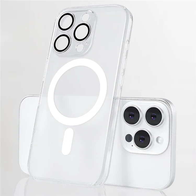Capa opaca para iPhone 16 Pro Max compatível com MagSafe, Tampa do telefone com película de vidro temperado na parte de trás, com filme de lente integrado - Transparente