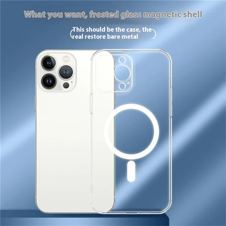 Capa opaca para iPhone 16 Pro Max compatível com MagSafe, Tampa do telefone com película de vidro temperado na parte de trás, com filme de lente integrado - Transparente