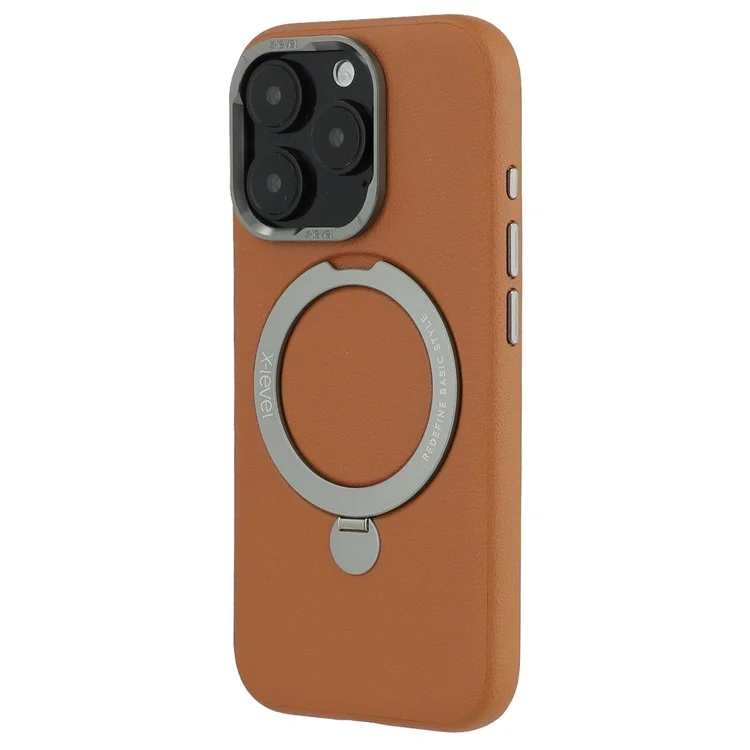 X-LEVEL For iPhone 16 Pro Magnetic Case Kickstand PC + PU Phone Back Cover - Brown