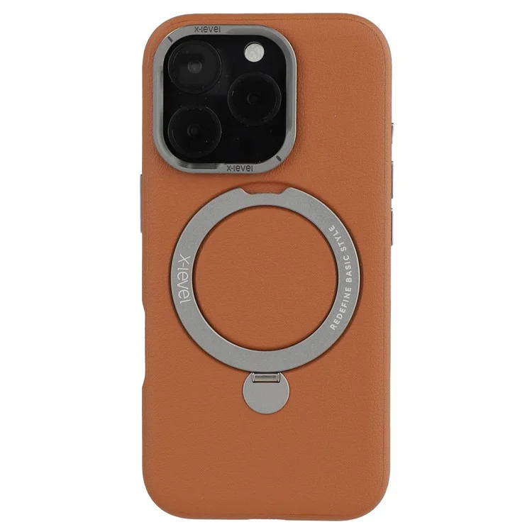 X-LEVEL For iPhone 16 Pro Magnetic Case Kickstand PC + PU Phone Back Cover - Brown