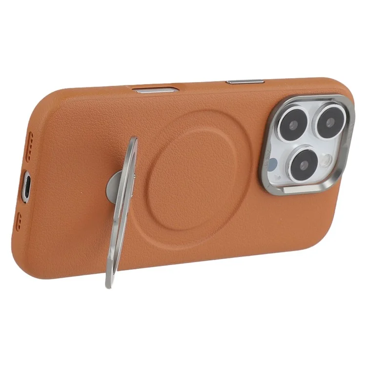 X-LEVEL For iPhone 16 Pro Magnetic Case Kickstand PC + PU Phone Back Cover - Brown