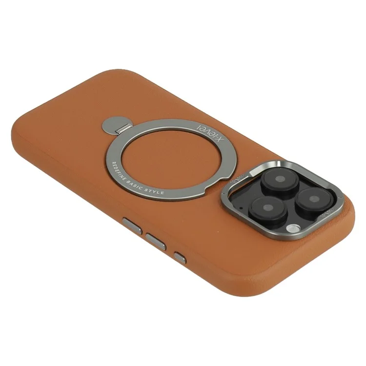 X-LEVEL For iPhone 16 Pro Magnetic Case Kickstand PC + PU Phone Back Cover - Brown
