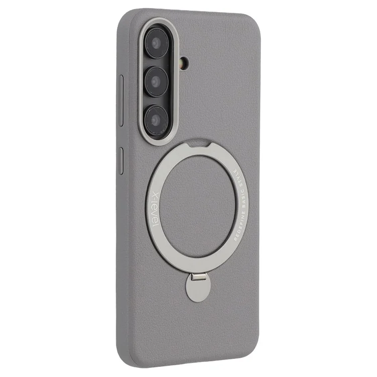 X-LEVEL For Samsung Galaxy S25 Magnetic Case Kickstand PC + PU Phone Back Cover - Grey