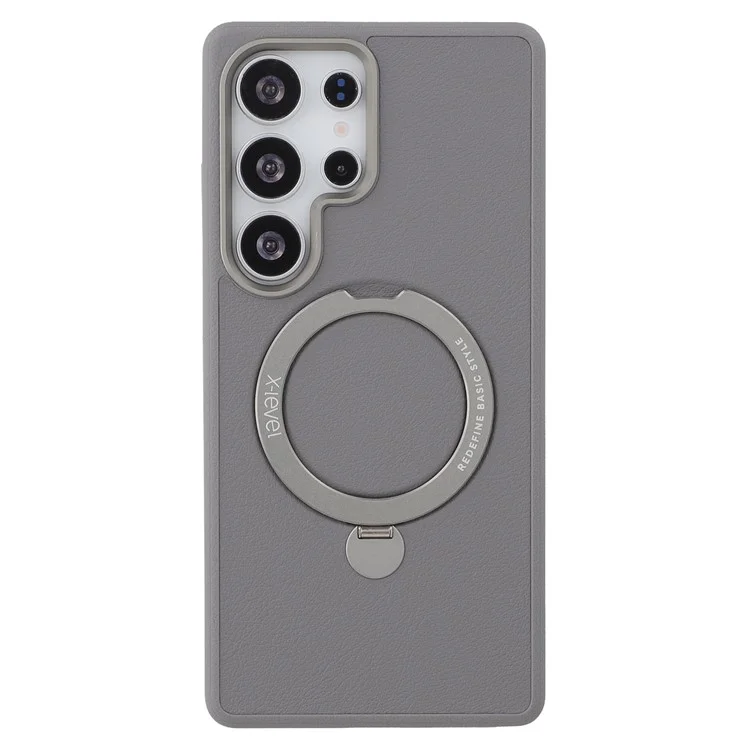 X-LEVEL For Samsung Galaxy S25 Ultra Magnetic Case Kickstand PC + PU Phone Back Cover - Grey