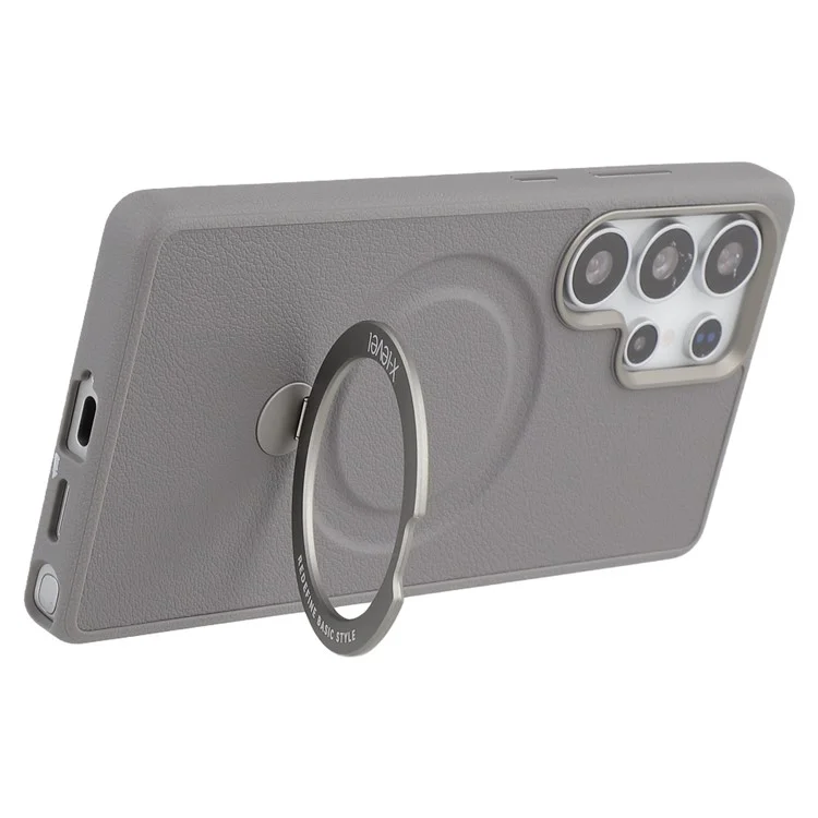 X-LEVEL For Samsung Galaxy S25 Ultra Magnetic Case Kickstand PC + PU Phone Back Cover - Grey