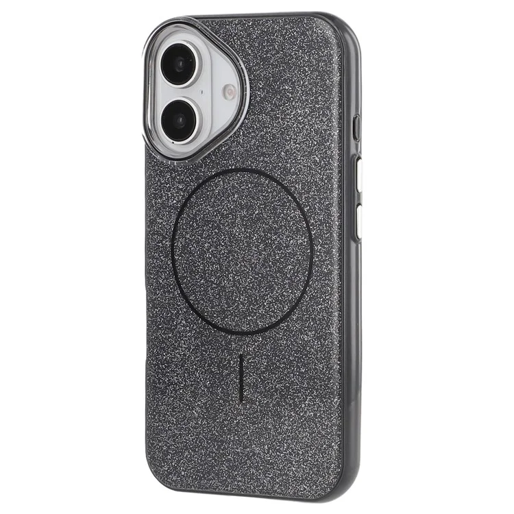 For iPhone 16 Case Compatible with MagSafe Glitter Design IMD TPU + PC Phone Back Cover - Black
