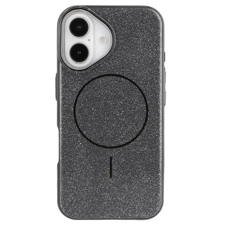 For iPhone 16 Case Compatible with MagSafe Glitter Design IMD TPU + PC Phone Back Cover - Black