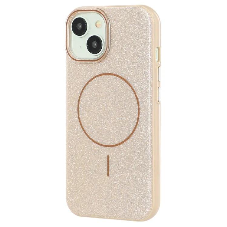 For iPhone 15 Case Compatible with MagSafe Glitter Design IMD TPU + PC Phone Back Cover - Desert Gold
