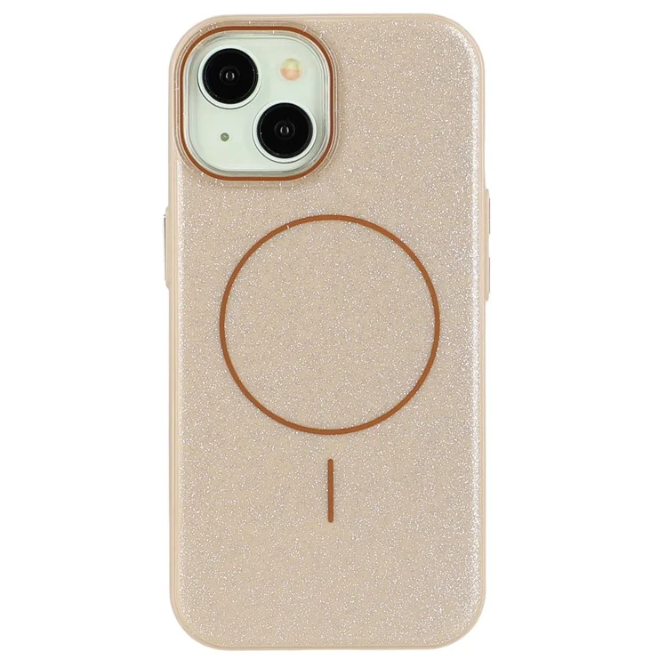 For iPhone 15 Case Compatible with MagSafe Glitter Design IMD TPU + PC Phone Back Cover - Desert Gold