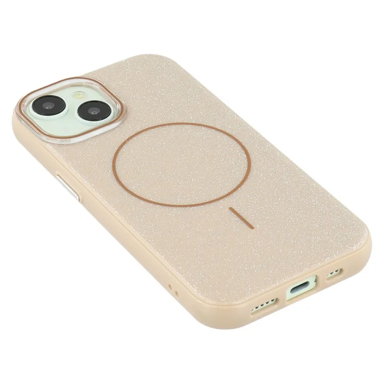For iPhone 15 Case Compatible with MagSafe Glitter Design IMD TPU + PC Phone Back Cover - Desert Gold