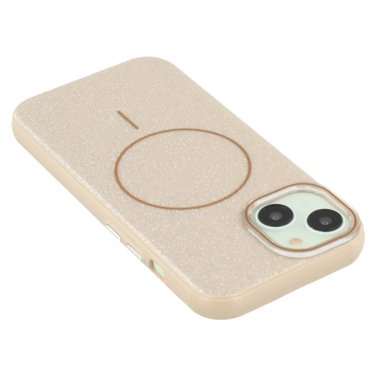 For iPhone 15 Case Compatible with MagSafe Glitter Design IMD TPU + PC Phone Back Cover - Desert Gold