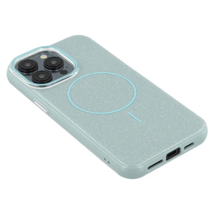 For iPhone 15 Pro Max Case Compatible with MagSafe Glitter Design IMD TPU + PC Phone Back Cover - Green