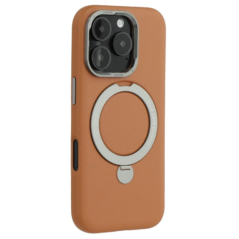 X-LEVEL For iPhone 16 Pro Max Magnetic Case Kickstand PC + PU Phone Back Cover - Brown