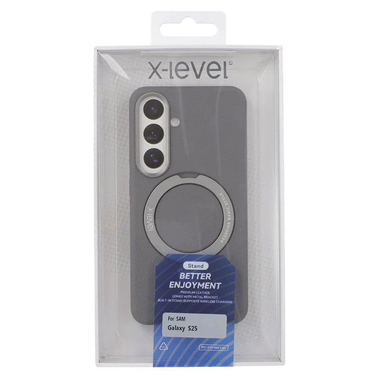 X-LEVEL For Samsung Galaxy S25+ Magnetic Case Kickstand PC + PU Phone Back Cover - Grey