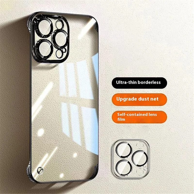 Funda para iPhone 16 Pro Borderless Electroplated Ultra Thin PC Phone Cover con película de lente de cristal - Morado oscuro