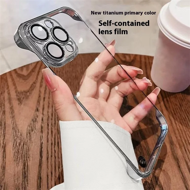 Funda para iPhone 16 Pro Borderless Electroplated Ultra Thin PC Phone Cover con película de lente de cristal - Morado oscuro
