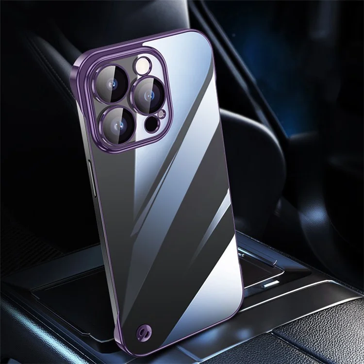 Custodia per iPhone 16 Pro Max senza bordi, placcata, ultra sottile in PC con pellicola in vetro per obiettivo - Viola scuro