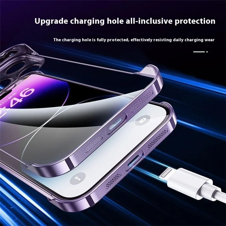 Custodia per iPhone 16 Pro Max senza bordi, placcata, ultra sottile in PC con pellicola in vetro per obiettivo - Viola scuro