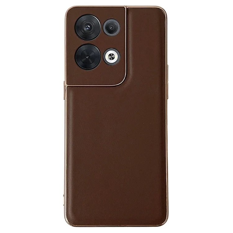 Para Oppo Reno8 5G / Reno8 5G (Versión Global) / 4G Funda de teléfono de cuero genuino con electrochapado, funda rígida de PC y suave TPU, anti-arañazos, cubierta posterior - Café