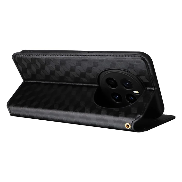 Capa de telefone de couro com impressão de rombo For Honor Magic7 5G Wallet Case - Preta