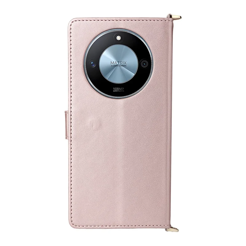 For Honor X9c Smart 5G / X60 5G Wallet Case with Shoulder / Wrist Strap Leather Phone Cover Stand - Pink