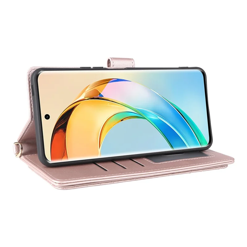 For Honor X9c Smart 5G / X60 5G Wallet Case with Shoulder / Wrist Strap Leather Phone Cover Stand - Pink