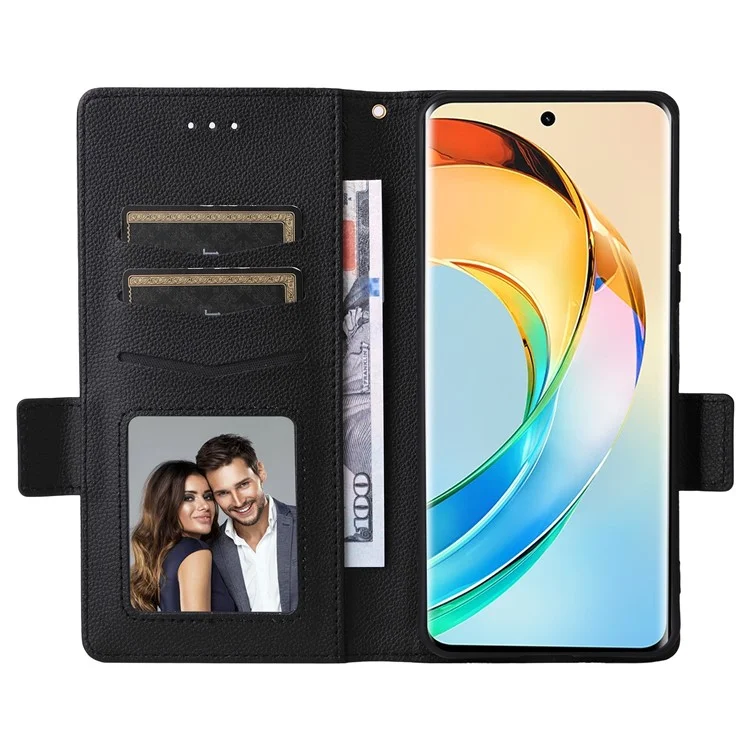 For Honor X9c Smart 5G / X60 5G Hülle Litchi-Textur PU-Leder Brieftasche Flip Handyhülle - Schwarz