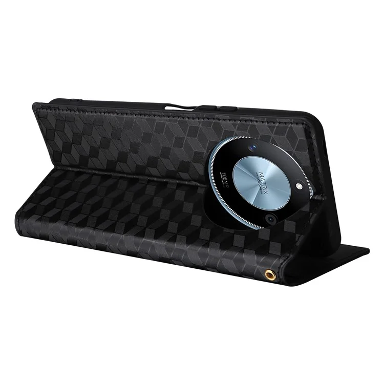 Für Honor X9c Smart 5G / X60 5G Brieftasche Hülle Rhombus geprägtes Leder Handyhülle - Schwarz