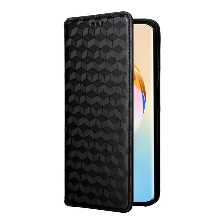 Für Honor X9c Smart 5G / X60 5G Brieftasche Hülle Rhombus geprägtes Leder Handyhülle - Schwarz
