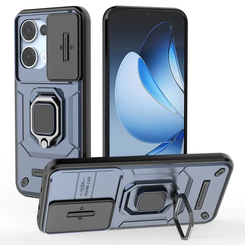 For Oppo Reno13 5G (Global) Case PC + TPU Kickstand Phone Protector with Lens Cover - Blue