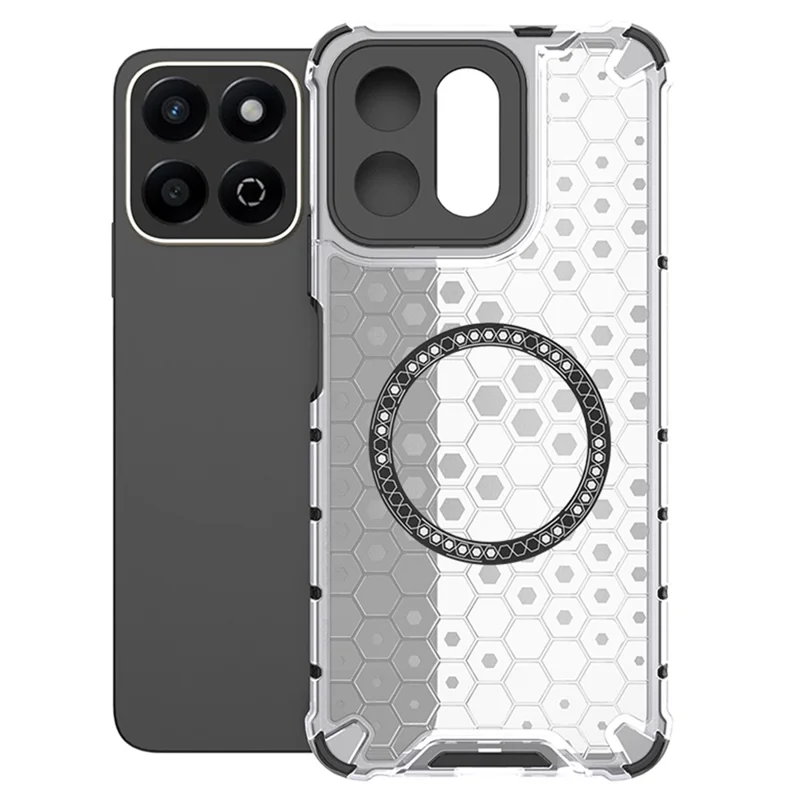 Custodia For Honor Play 60 Plus 5G compatibile con MagSafe, design a nido d'ape in TPU + PC - Trasparente