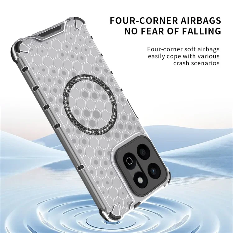 Custodia For Honor Play 60 Plus 5G compatibile con MagSafe, design a nido d'ape in TPU + PC - Trasparente